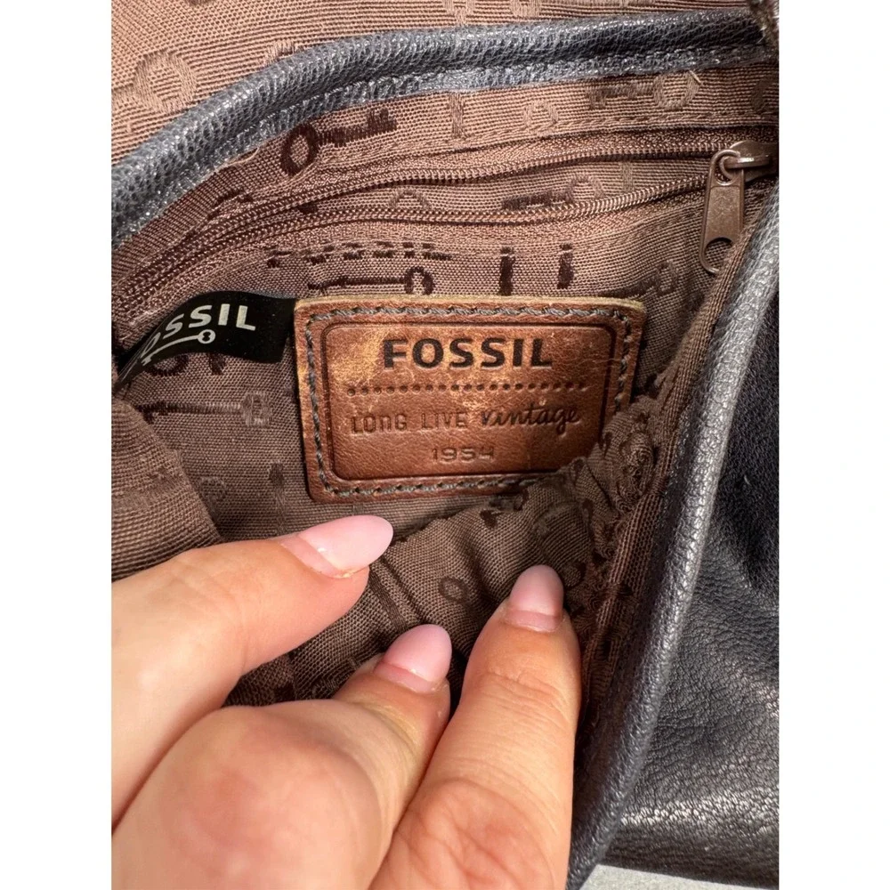 Fossil Long Live Vintage 1954 Brown Leather Crossbody Saddle Bag Brass Buckle
